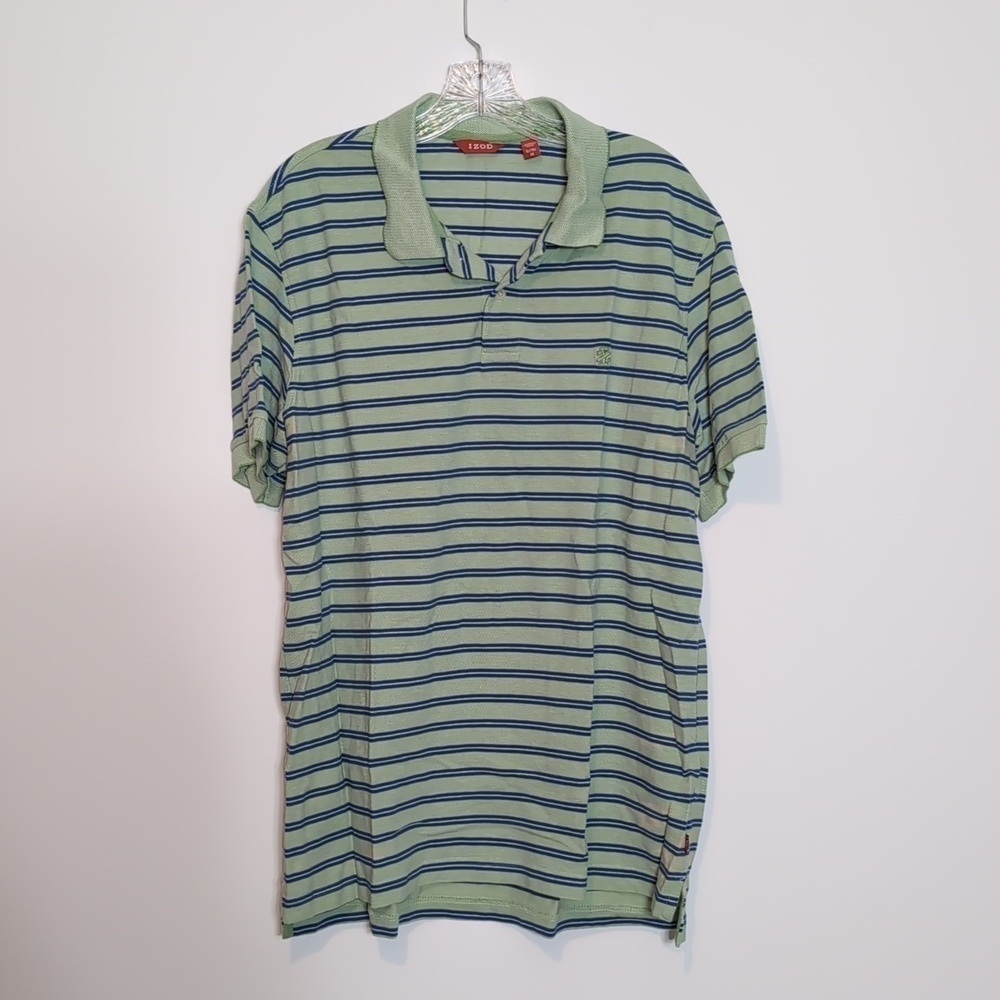 Izod Striped Green Blue Polo Shirt